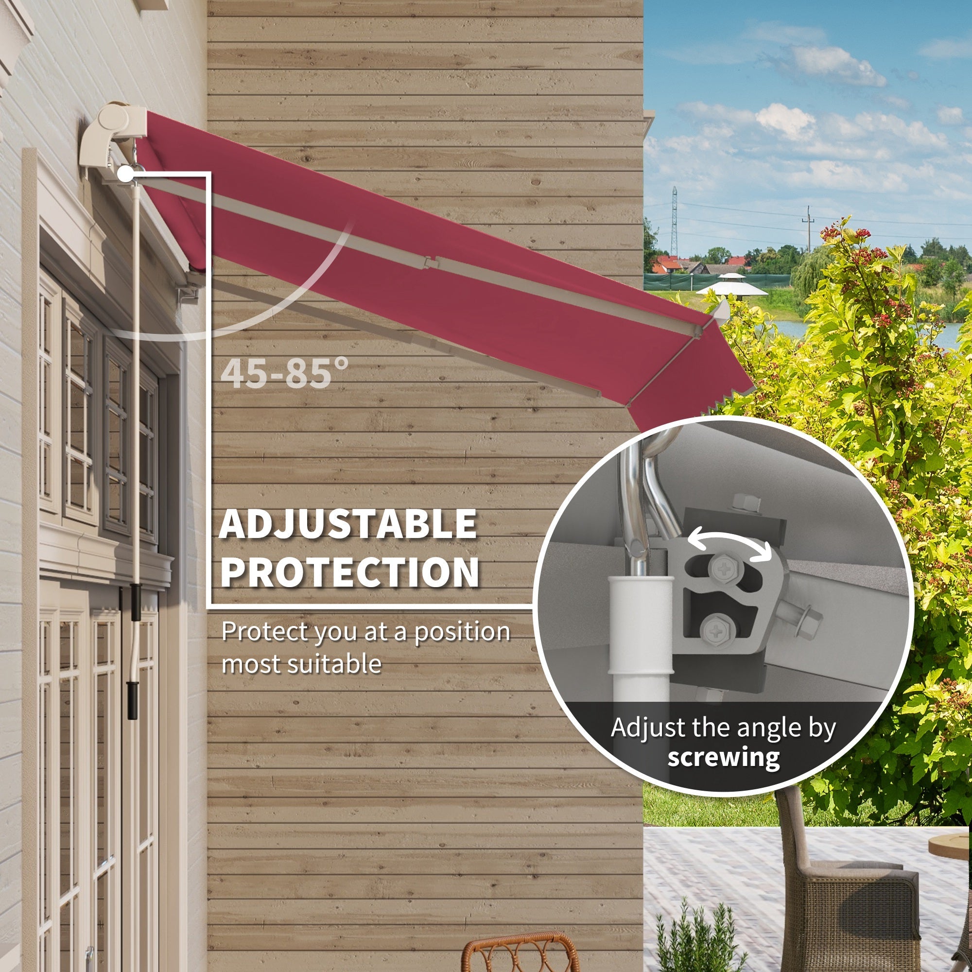 Outsunny Shade Sanctuary: 10x8ft Manual Retractable Patio Awning, Wine Red UV Protection Sun Shade 