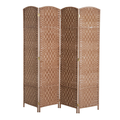 HOMCOM Natural Elegance Room Divider: 4-Panel Woven Wicker Indoor Privacy Screen for Home Decor 