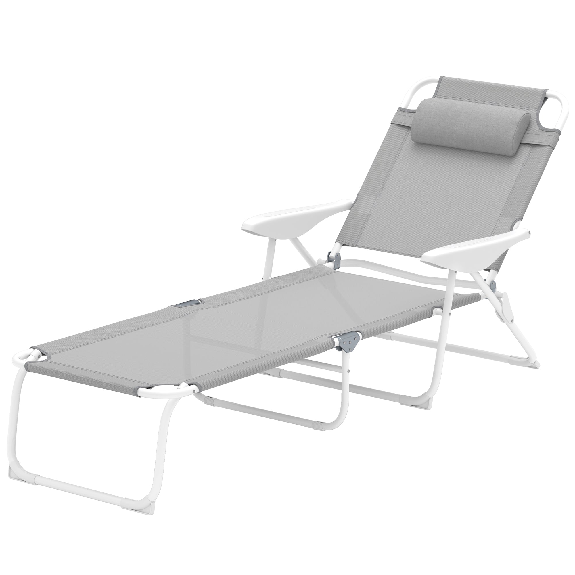 Outsunny Outdoor Sun Lounger, Folding Chaise Lounge with 4-level Adjustable Backrest, Light Grey 