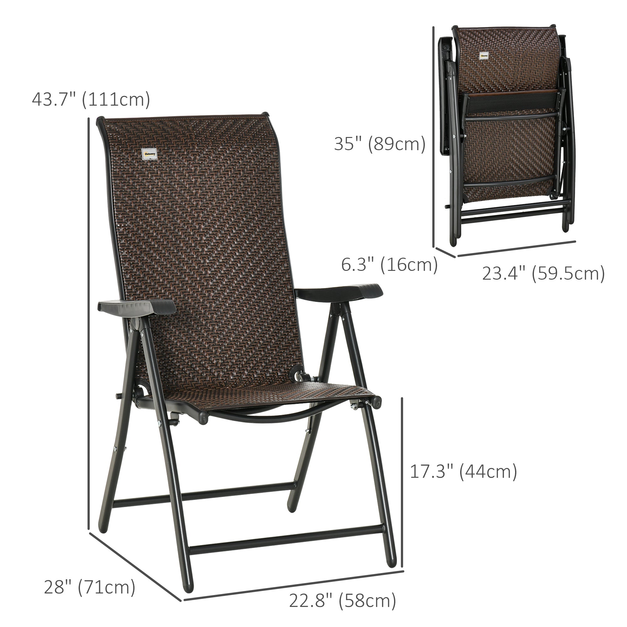 Outsunny 2PC Outdoor Rattan Folding Chairs Adjustable Backrest Patio Dining Armrests Red 