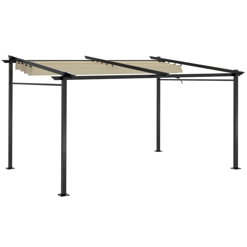 Metal Pergola with Sliding Roof Canopy, Retractable Pergola Canopy, 10' x 13', Beige