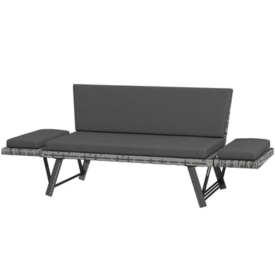 Outsunny Convertible Wicker Loveseat Grey Patio Chaise Lounge 