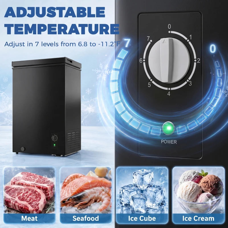 3.5 Cu. Ft. Chest Freezer with Adjustable Temperature Control & Storage Basket - Gray or Black