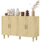 Boho Sideboard Buffet Cabinet, Storage Cabinet with 4 Rattan Doors and Adjustable Shelves, Natural