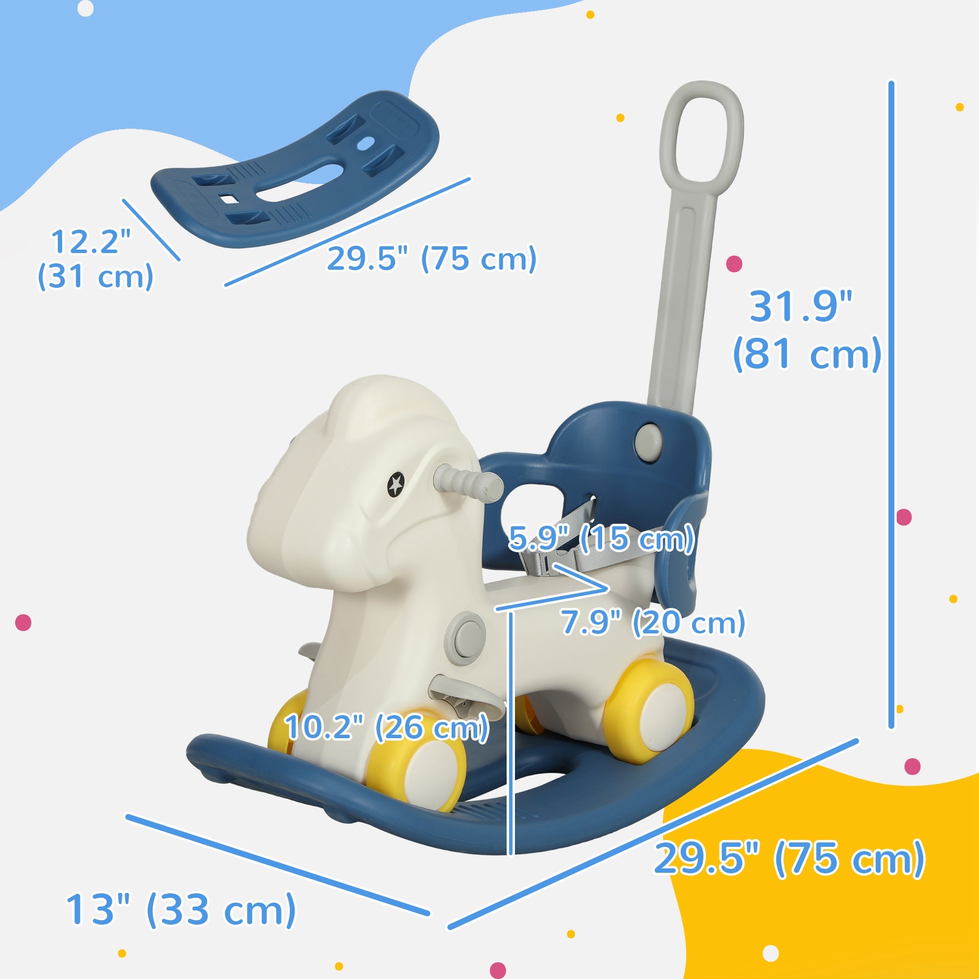 Qaba 4 in 1 Kids Rocking Horse w/ Detachable Balance Board & Push Handel, Blue 