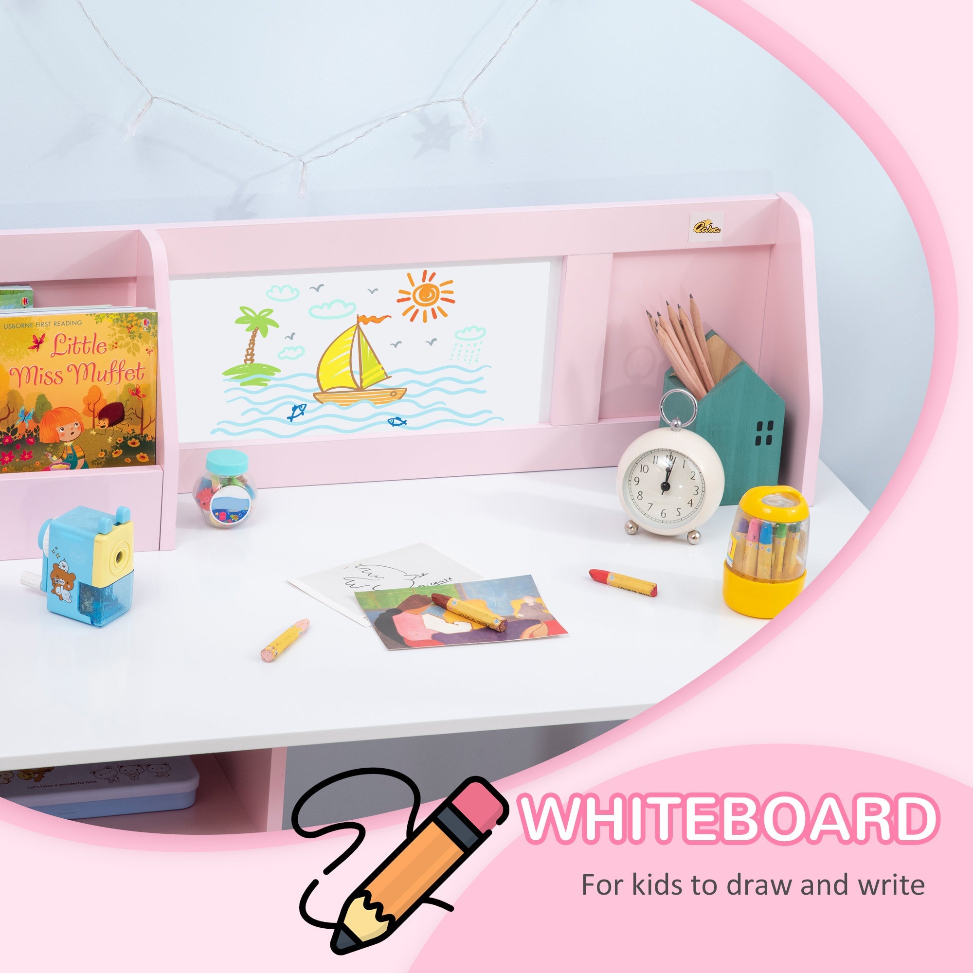 Qaba Kids Table Chair Set with Whiteboard 2 Pieces Toddler Multi-usage Furniture Ideal for Arts 