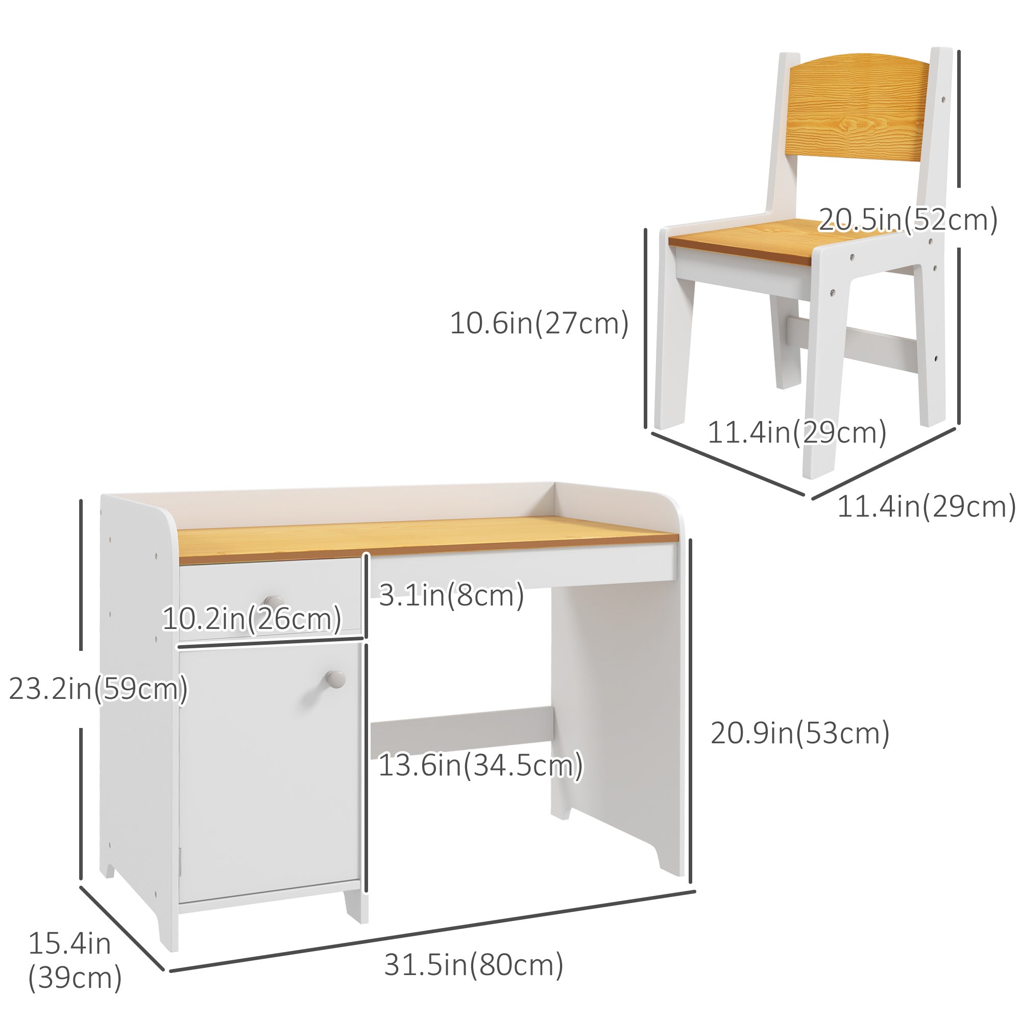 Qaba Kids Desk and Chair Set for 3-6 Year Old with Storage Drawer Study Table and Chair for Children White 