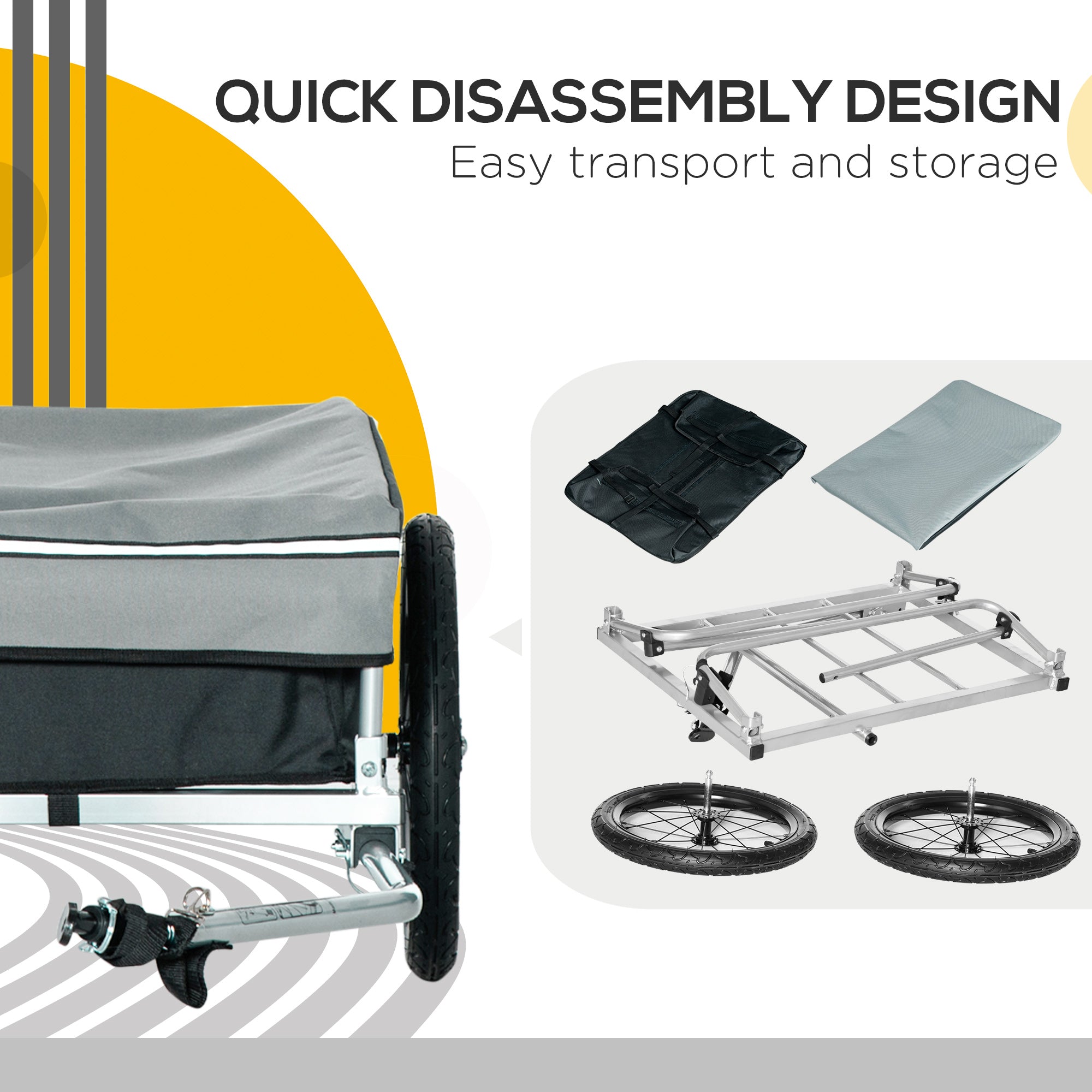 Aosom Outdoor Bike Cargo Trailer, Foldable Bicycle Luggage Wagon, Triple Safety, 16" Wheels, Removable Cover, Black and Grey 