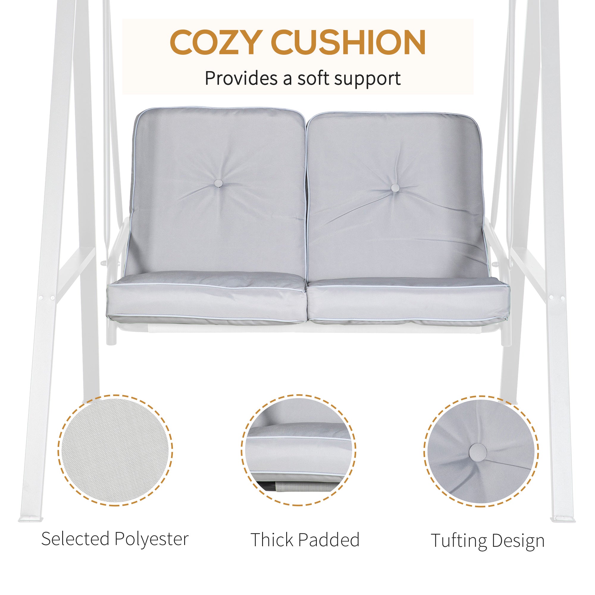 Outsunny 2-Seater Outdoor Porch Swing with Adjustable Canopy Patio Swing Chair for Garden Poolside Backyard in Grey 