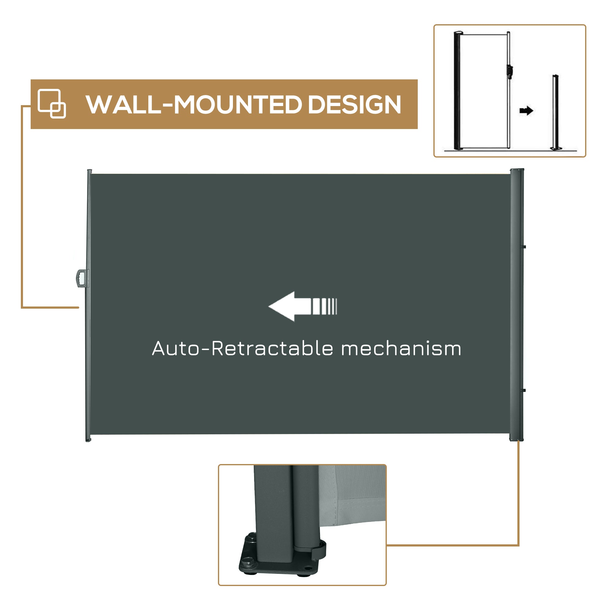 Outsunny 118" x 79" Retractable Side Awning Patio Outdoor Folding Privacy Screen with Resistance to UV Rays & Wind, Gray 