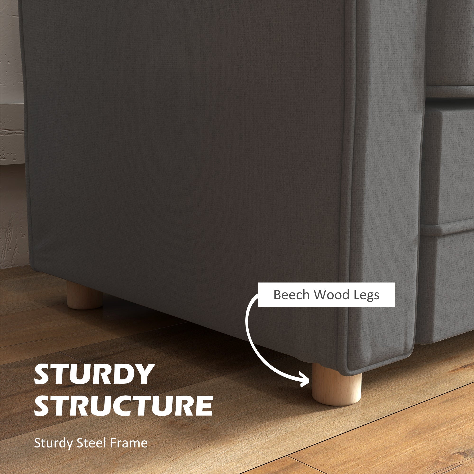 HOMCOM 59" Loveseat Sofa for Bedroom Modern Love Seats Furniture Upholstered 2 Seater Couch with Solid Steel Frame Dark Grey 