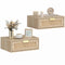 Floating Bedside Tables Set of 2, Wall Mounted Nightstands with Rattan Drawer and Wood Effect, Oak