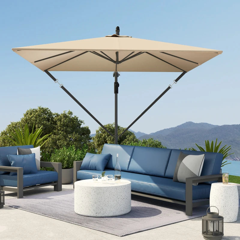 Patio Offset Umbrella UPF 50+ UV Protection, Crank Parasol with Base, Cover & Wind Securing, Khaki