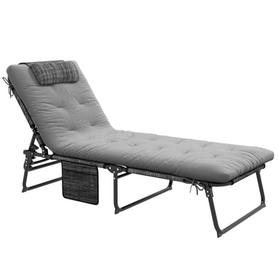 Outsunny Mesh Relaxation: Folding Lounge Chair with Reclining Back, Cushioned Breathable Fabric, Side Pocket, and Headrest, Grey 