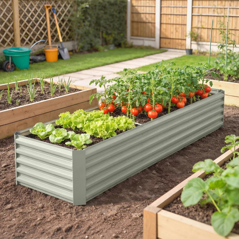 8 x 2.6 x 1.5ft Galvanized Raised Garden Bed, Reinforced Outdoor Planter Box with Open Bottom, Light Grey