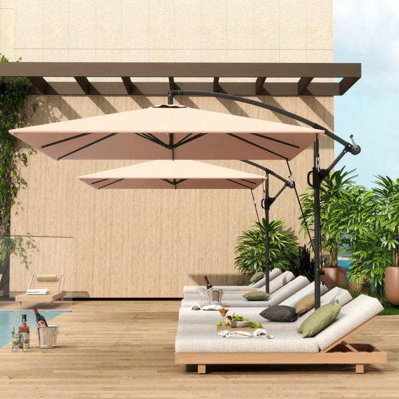 Patio Offset Umbrella UPF 50+ UV Protection, Crank Parasol with Base, Cover & Wind Securing, Khaki
