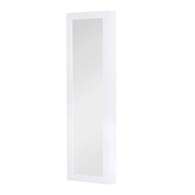 HOMCOM Wall-Mounted Jewelry Armoire: With Full-Length Mirror Storage Organizer, White 