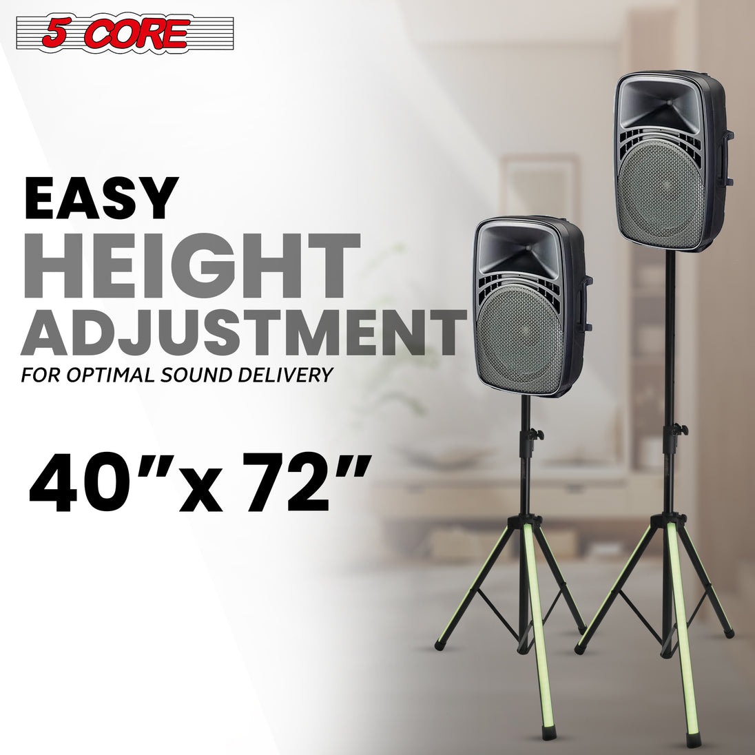 5Core Speaker Stand Tripod w RGB Lights Adjustable 72 Inch DJ Studio Monitor Stands