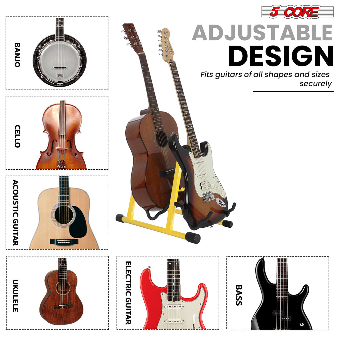 5Core Double Guitar Stand – Adjustable A-Frame Folding Stand for Acoustic & Electric Guitars