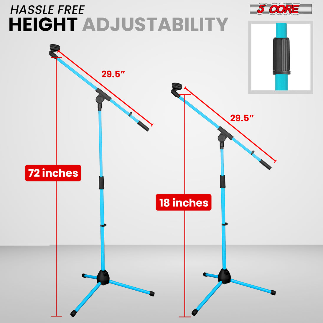 5Core Adjustable Tripod Mic Stand – Floor Microphone Stand with Boom Arm