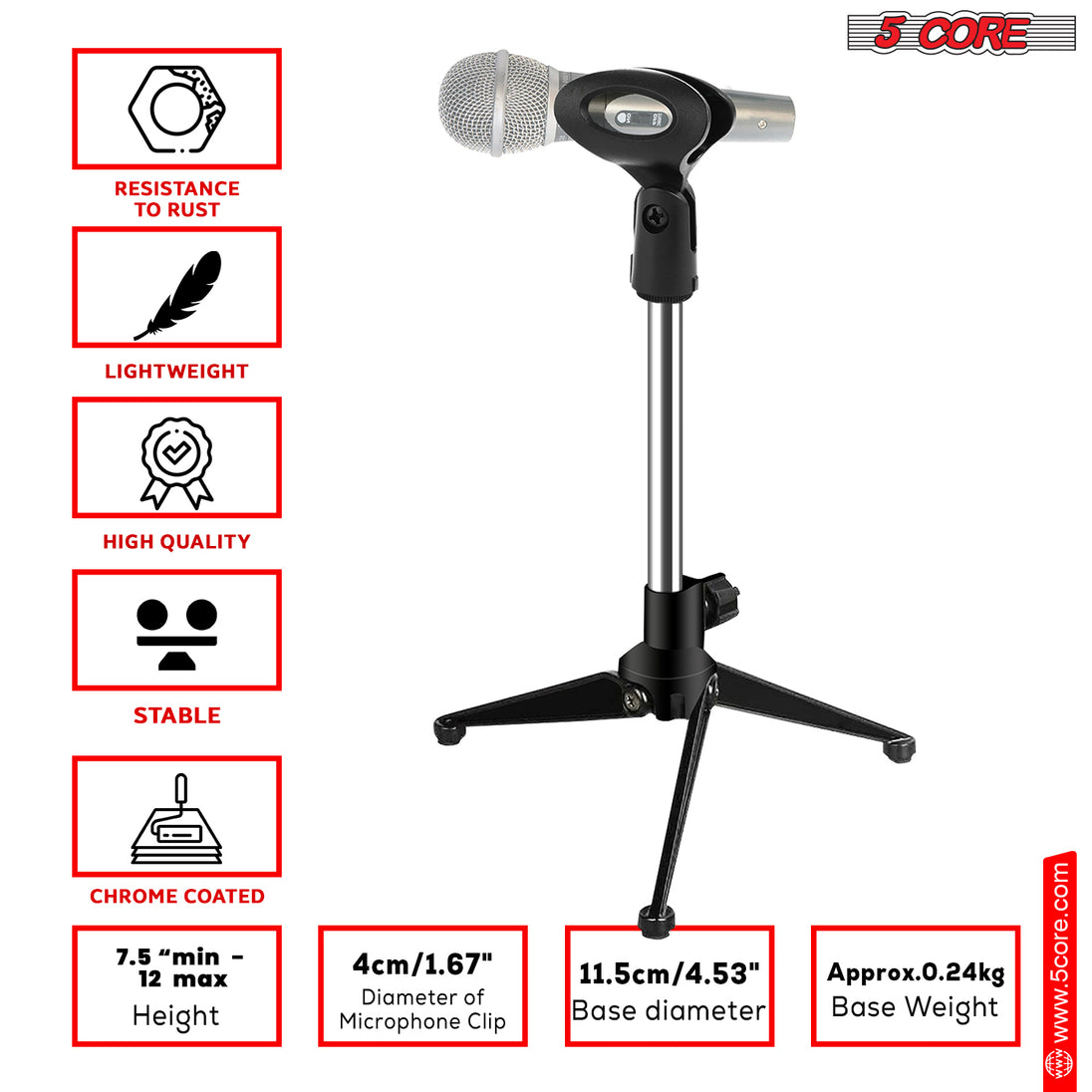 5Core Desktop Mic Stand Tripod Universal Desk Microphone Holder Table Top Stands