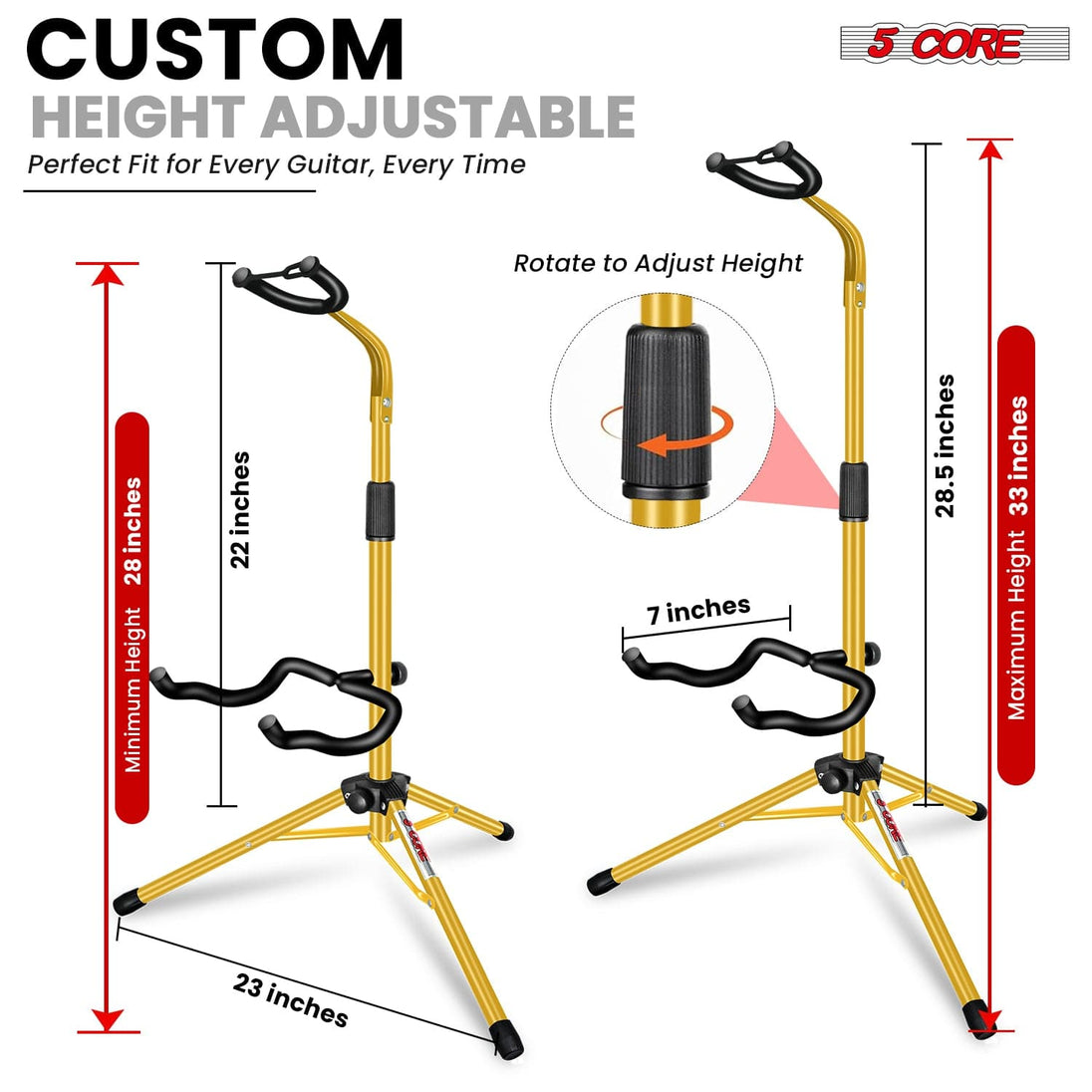 5Core Floor Guitar Stand – Folding Holder Soporte Para Guitarra for Acoustic, Electric, and Bass Guitars