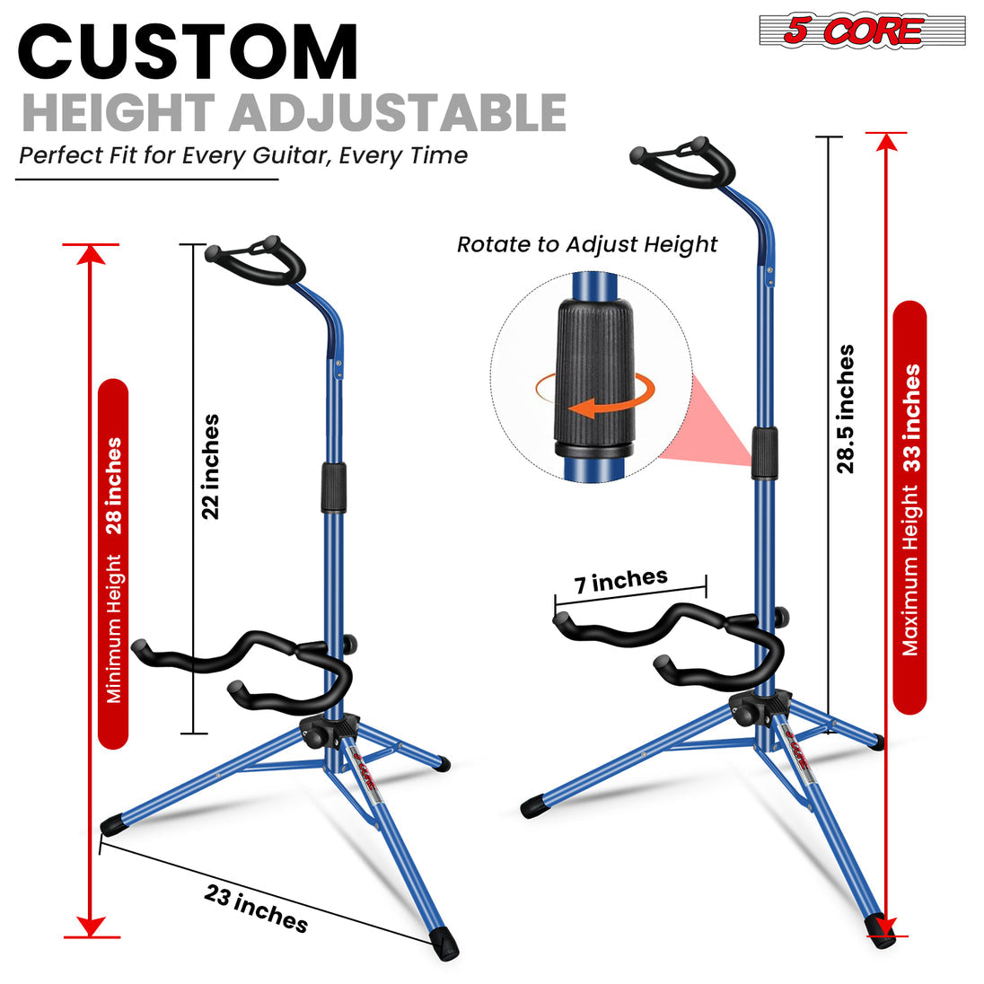 5Core Folding Floor Guitar Stand – Soporte Para Guitarra for Acoustic, Electric, and Bass Guitars