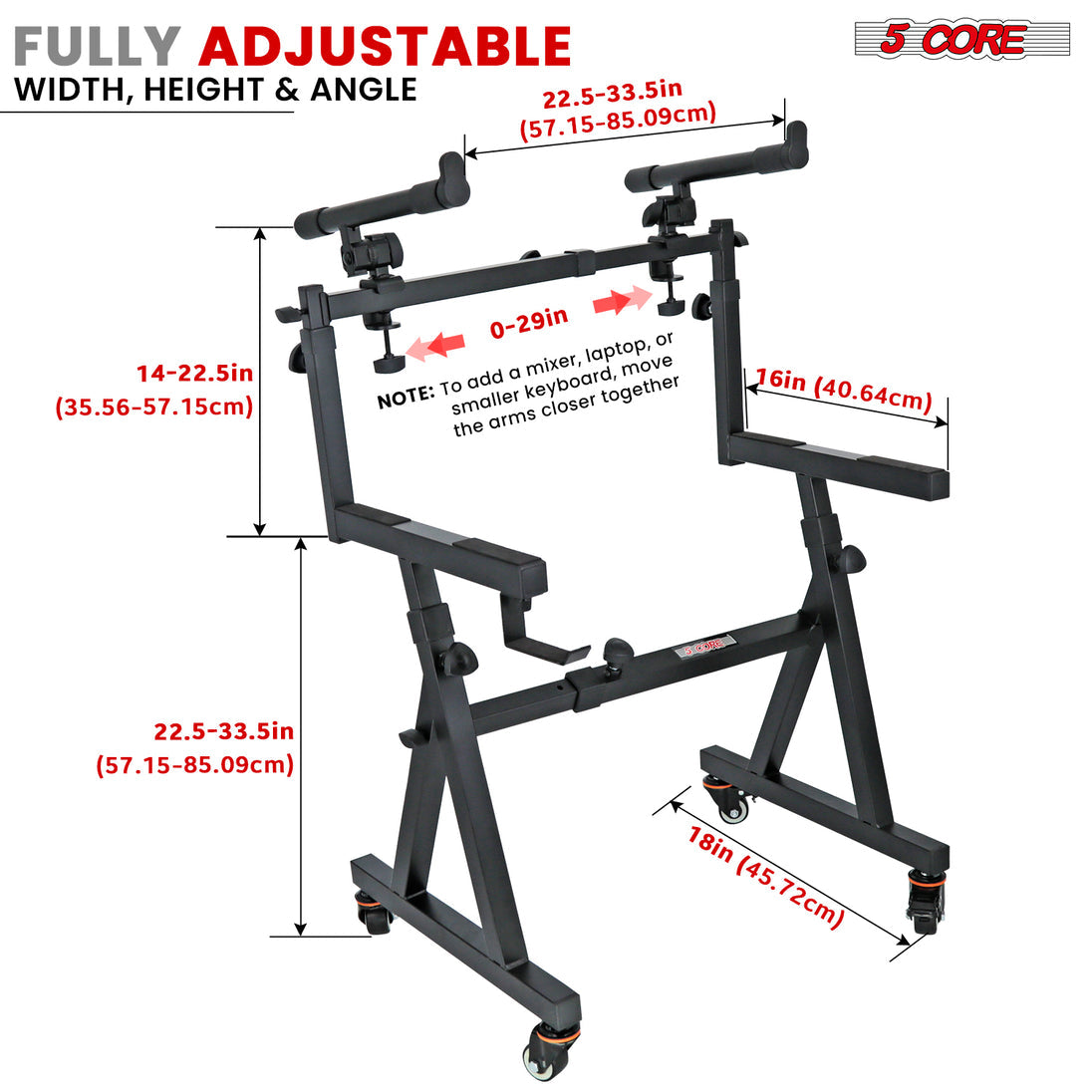 5Core 2 Tier Keyboard Stand Z Style Adjustable Electric Piano Riser Holder With Wheels