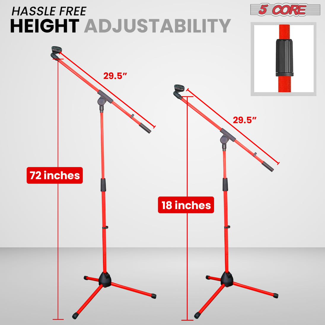 5Core Adjustable Tripod Mic Stand – Floor Microphone Stand with Boom Arm and Holder for Studio Use