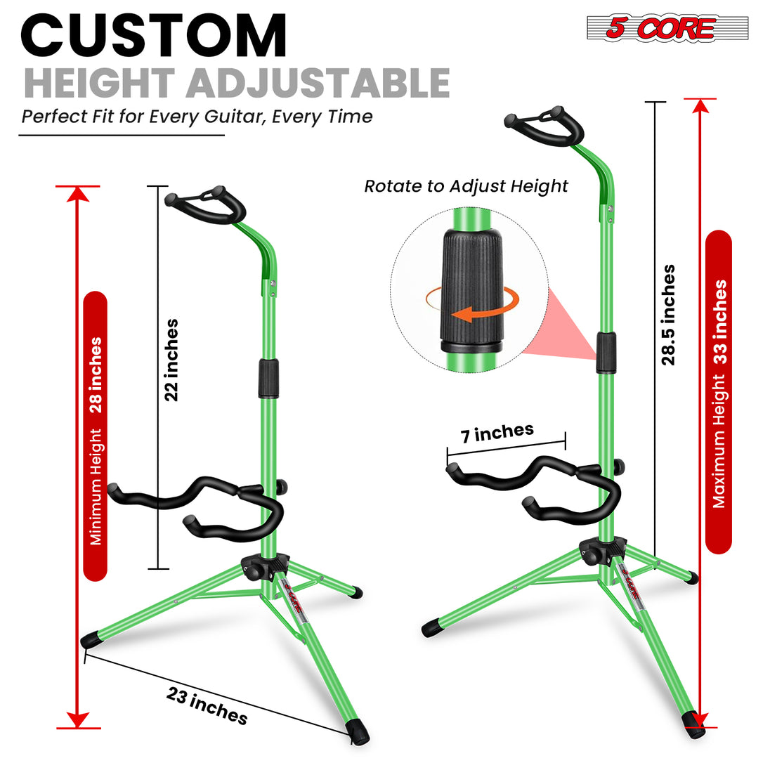 5Core Folding Guitar Stand – Floor Holder for Acoustic, Electric, and Bass Guitars