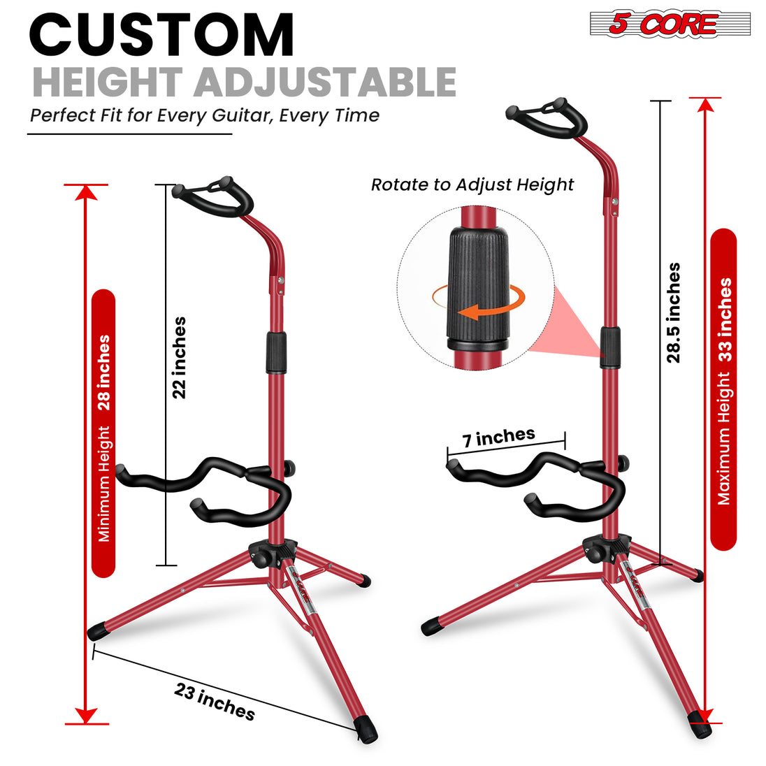 5Core Folding Guitar Stand – Floor Holder Soporte Para Guitarra for Acoustic, Electric, and Bass Guitars