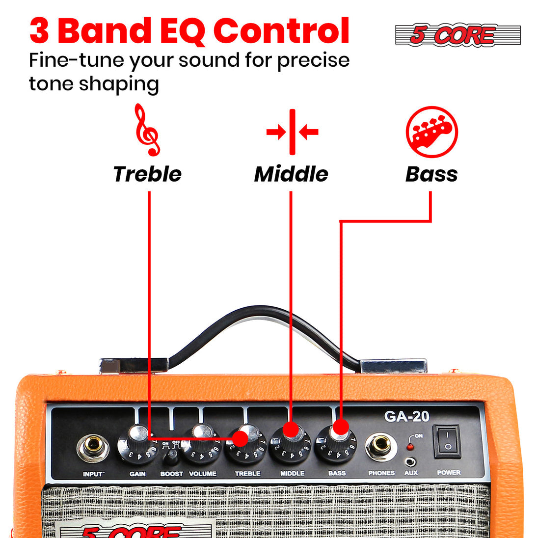 5 Core Guitar Amp For Electric Bass Acoustic Portable Amplifier Practice Amplificador 20W ORANGE