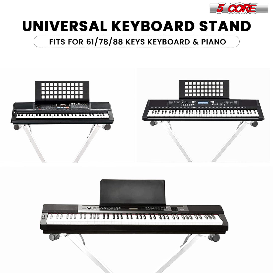 5Core Keyboard Stand Single X Style Adjustable Lift Piano Riser For 49 To 88 Keys WHITE