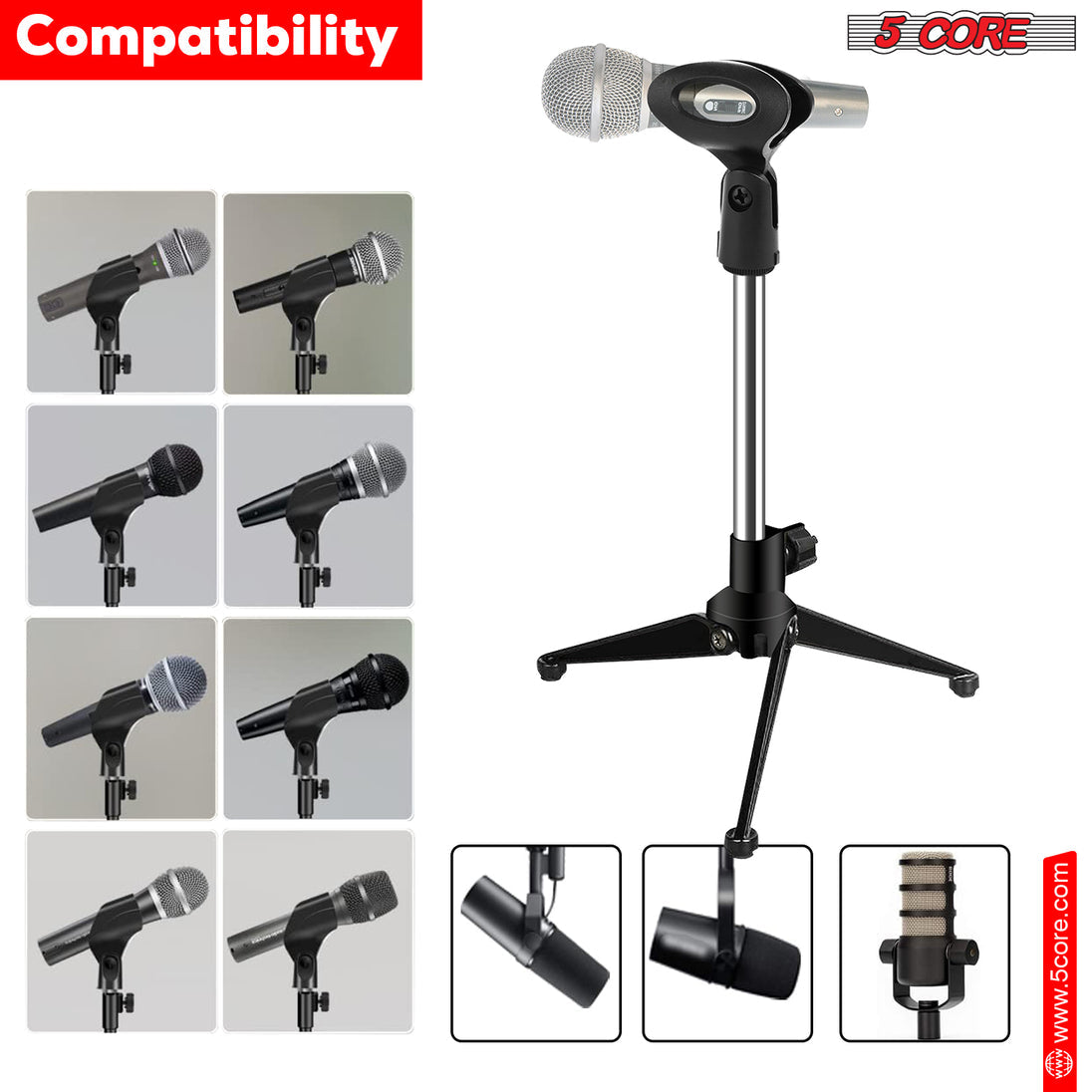 5Core Tripod Desktop Mic Stand Universal Desk Microphone Holder Table Top Stands