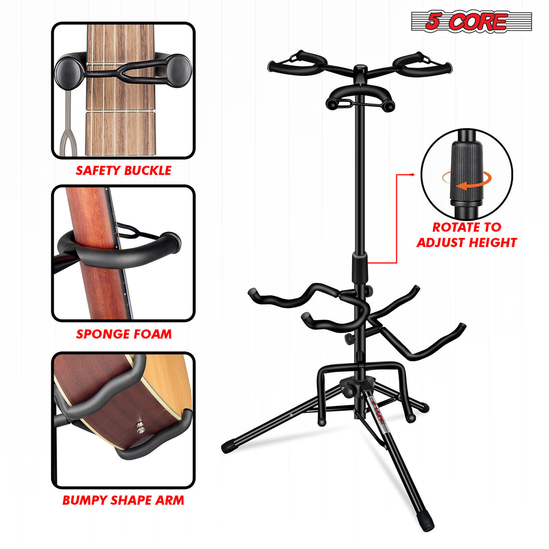 5Core Guitar Stand Floor Tripod Portable Adjustable Multi Guitars Holder 3N1