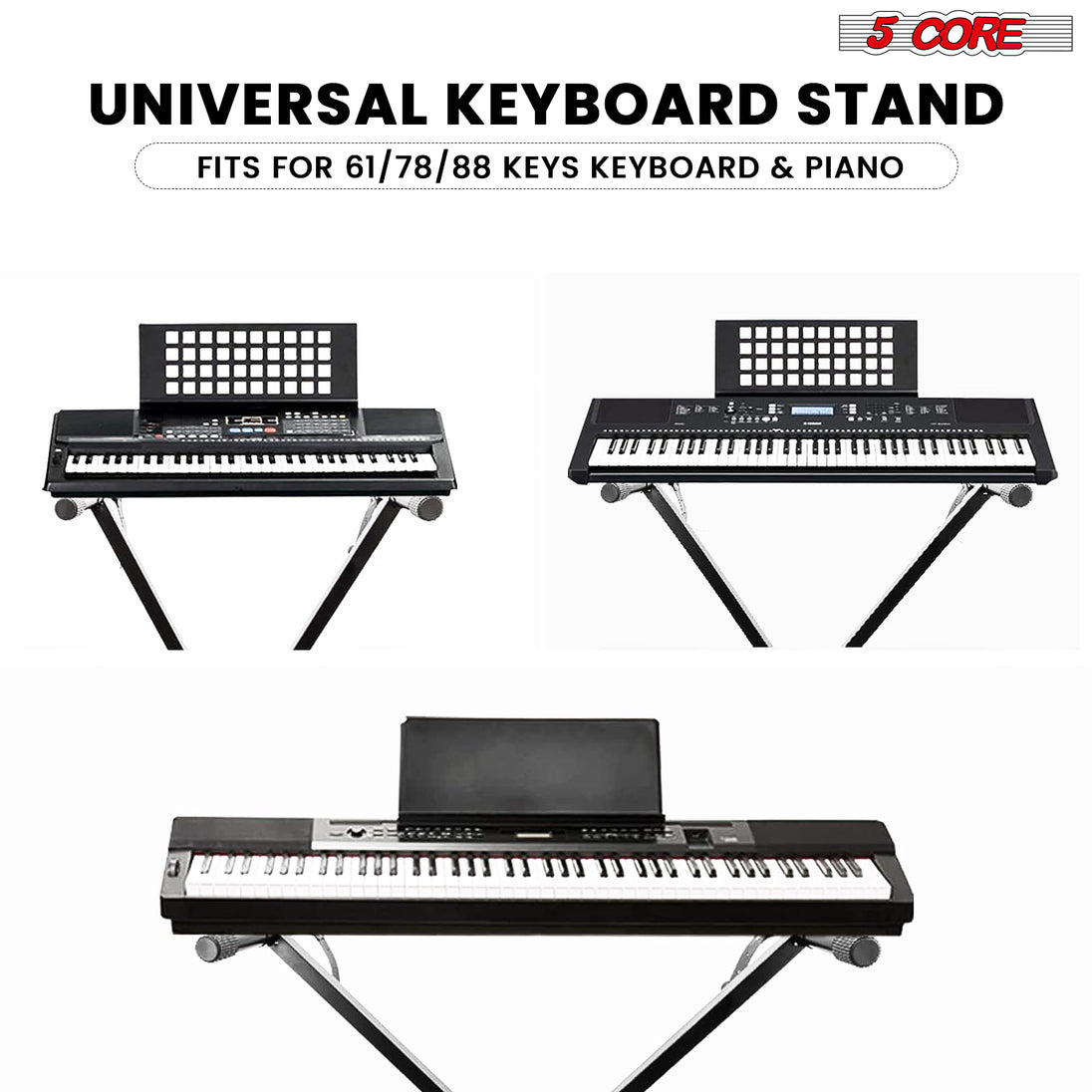 5Core Keyboard Stand Single X Style Adjustable Lift Piano Riser For 49 To 88 Keys BLACK