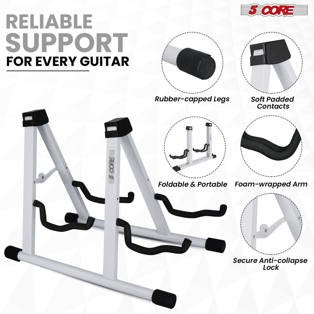 5Core Double Guitar Stand – Adjustable A-Frame Folding Holder for Acoustic and Electric Guitars