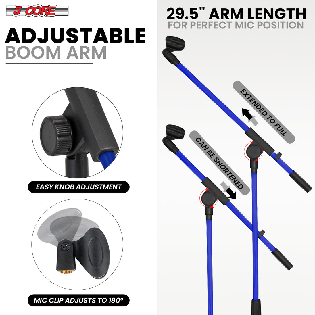 5Core Adjustable Tripod Mic Stand – Floor Microphone Stand with Boom Arm and Mic Holder