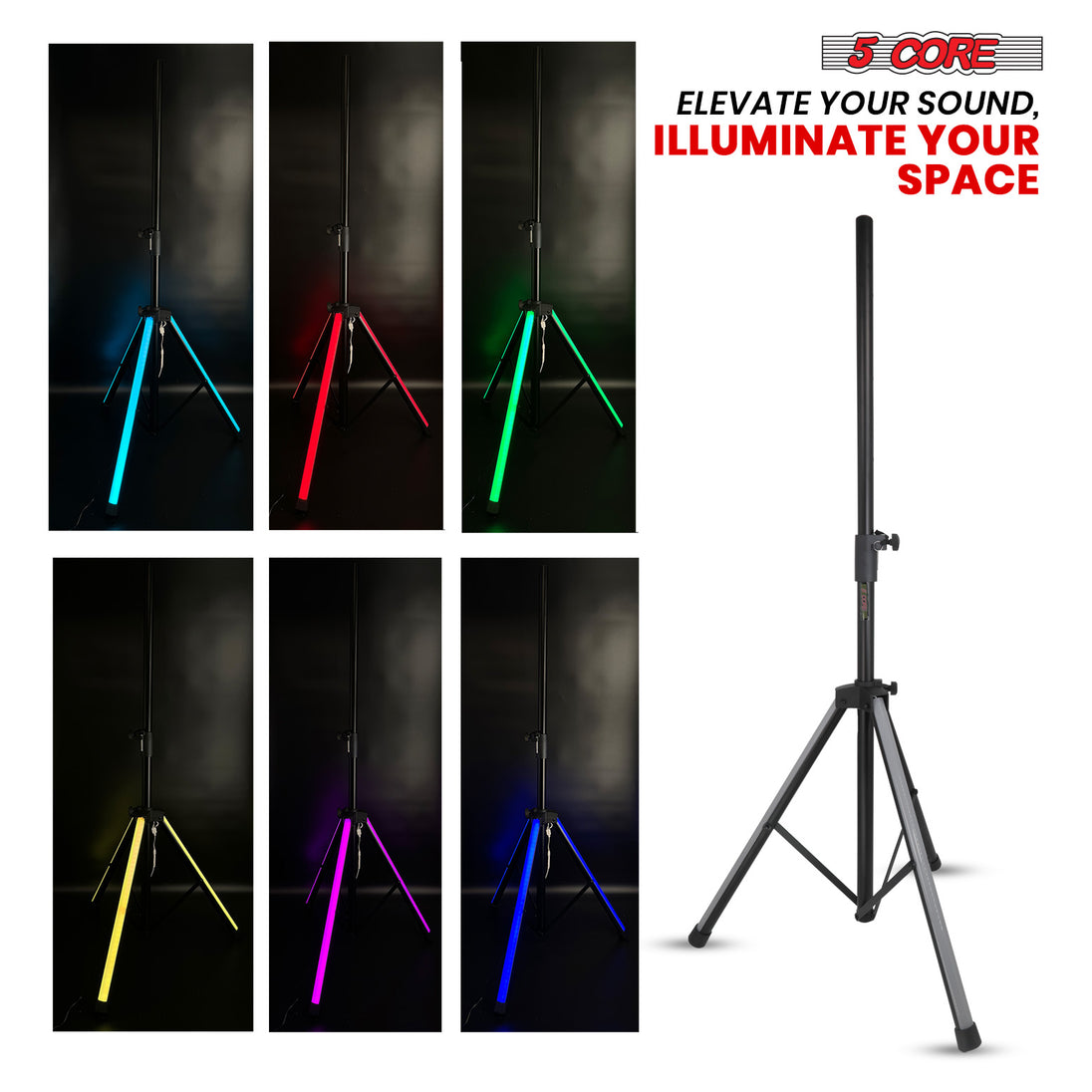 5Core Speaker Stand Tripod w RGB Lights Adjustable 72 Inch DJ Studio Monitor Stands