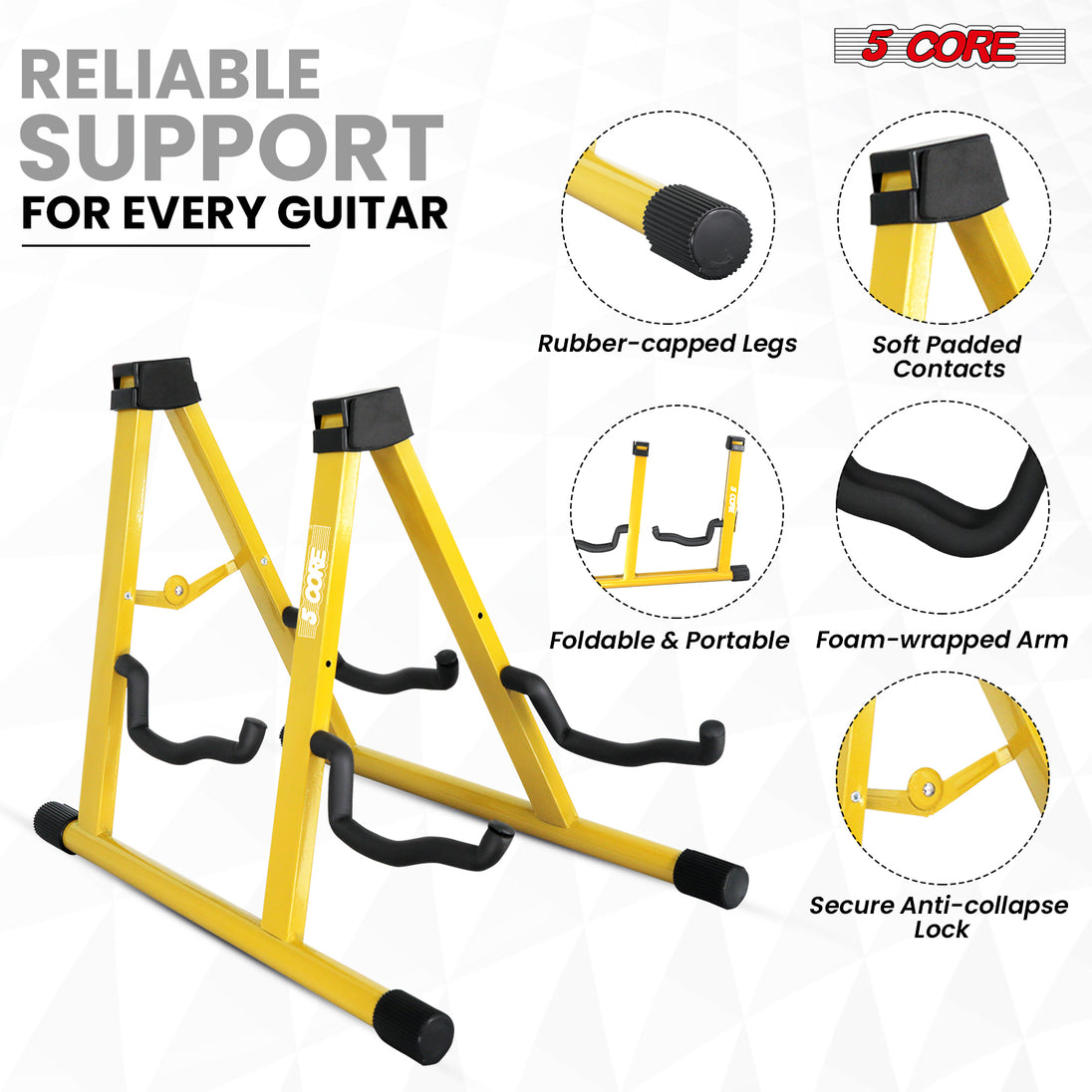 5Core Double Guitar Stand – Adjustable A-Frame Folding Stand for Acoustic & Electric Guitars