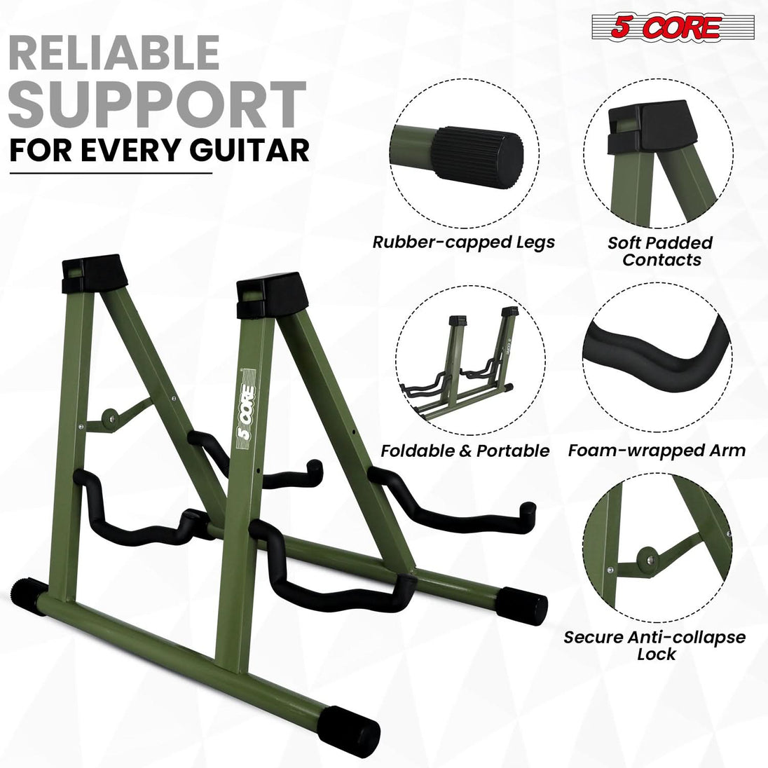 5Core Double Guitar Stand – Adjustable A-Frame for Acoustic & Electric Guitars