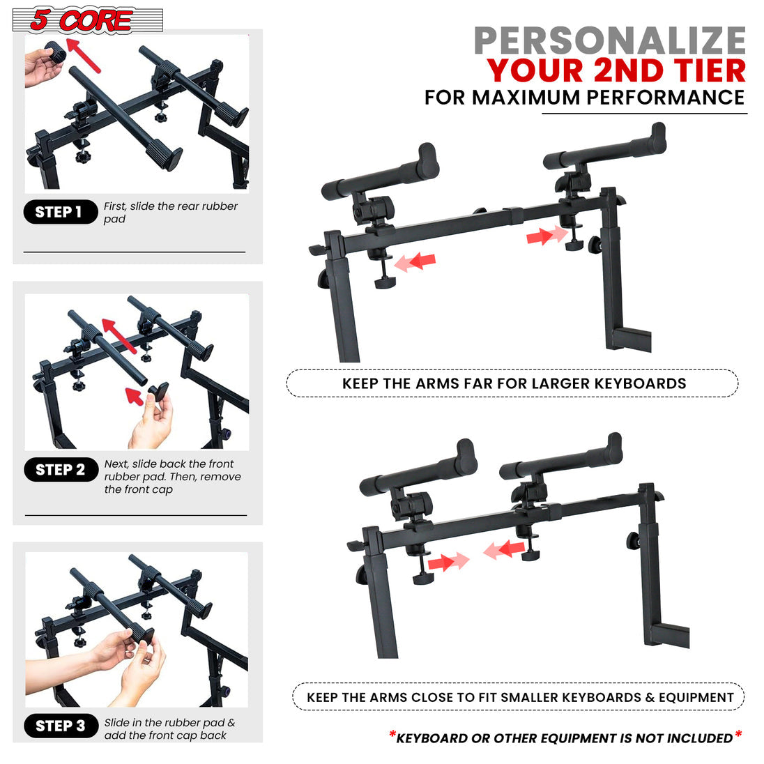 5Core 2 Tier Keyboard Stand Z Style Adjustable Electric Piano Riser Holder With Wheels