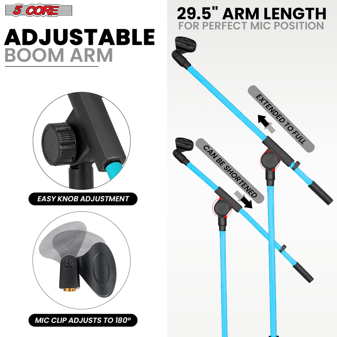 5Core Adjustable Tripod Mic Stand – Floor Microphone Stand with Boom Arm