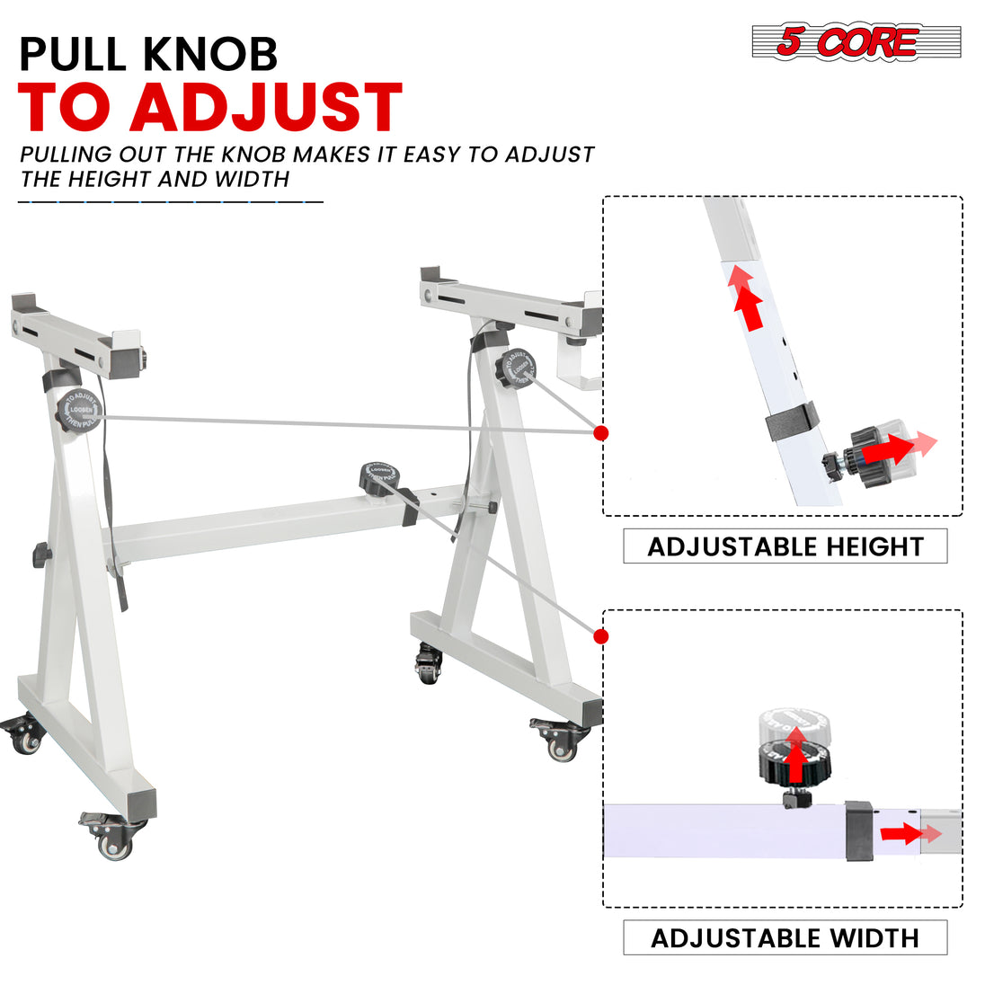 5Core Keyboard Stand Z Style Sturdy Adjustable Electric Piano Riser Holder With Wheels WHITE