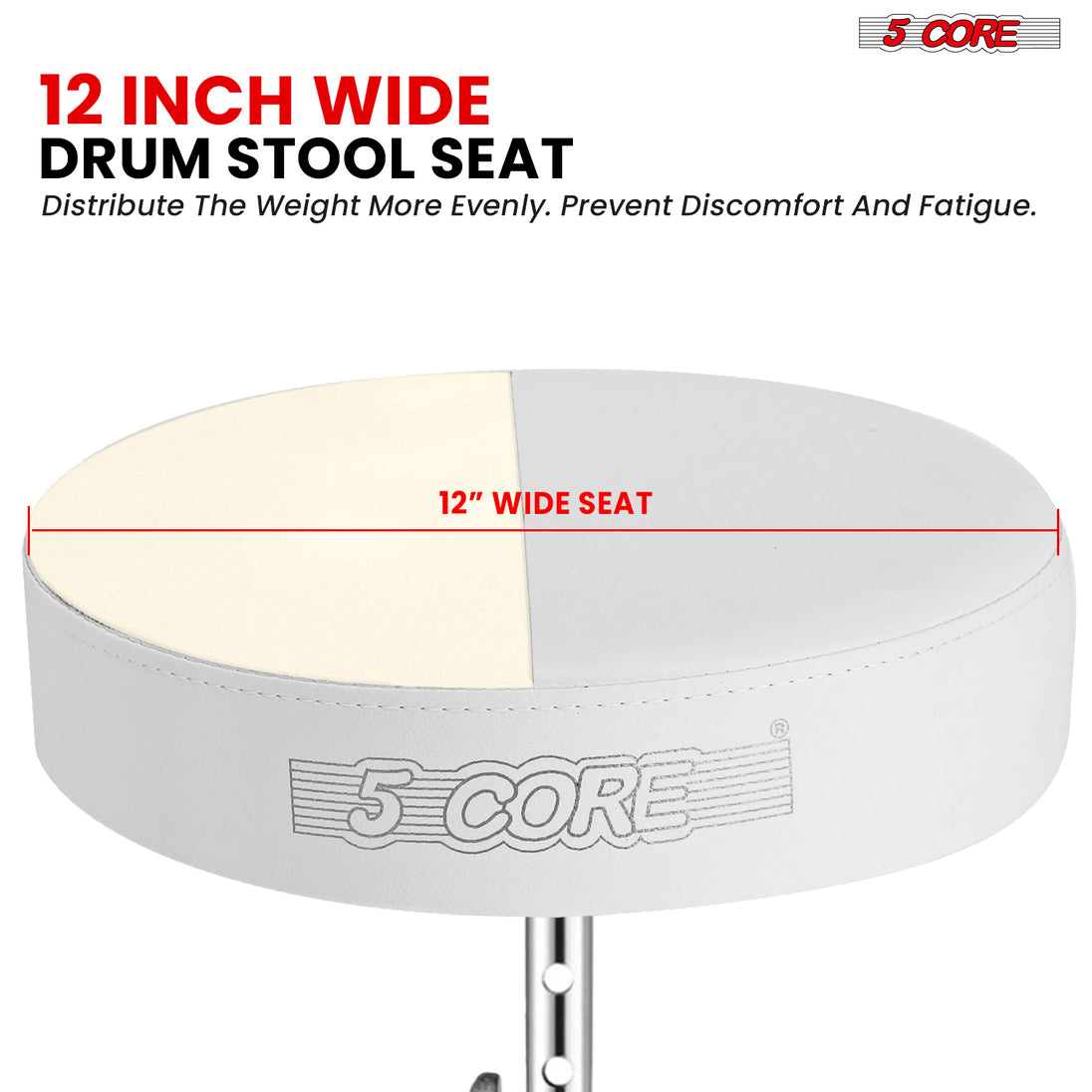 5Core Drum Throne Padded Adjustable Guitar Stool Drummer Seat for Adults & Kids WHITE