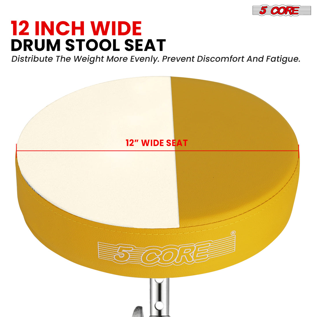 5Core Drum Throne Padded Adjustable Guitar Stool Drummer Seat for Adults & Kids YELLOW