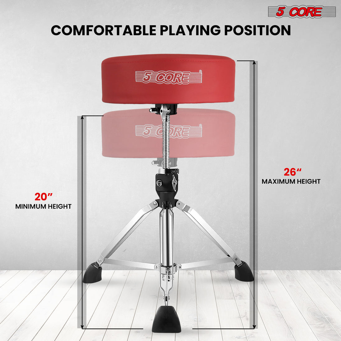 5Core Red Drum Throne Padded Adjustable Stool for Drummers & Guitarists Comfortable Seat for Adults & Kids