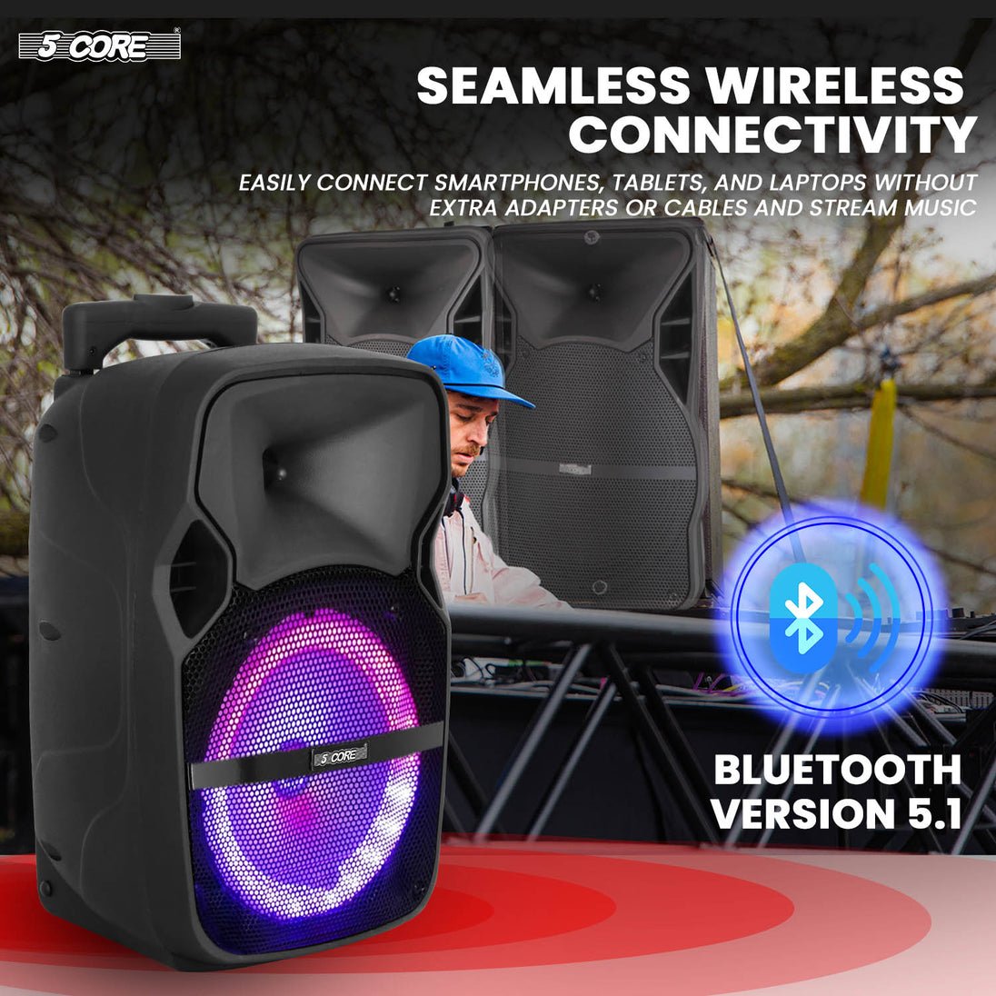 5Core 8-Inch Portable Bluetooth Party Speaker – Karaoke Boombox with 2 Wireless Microphones