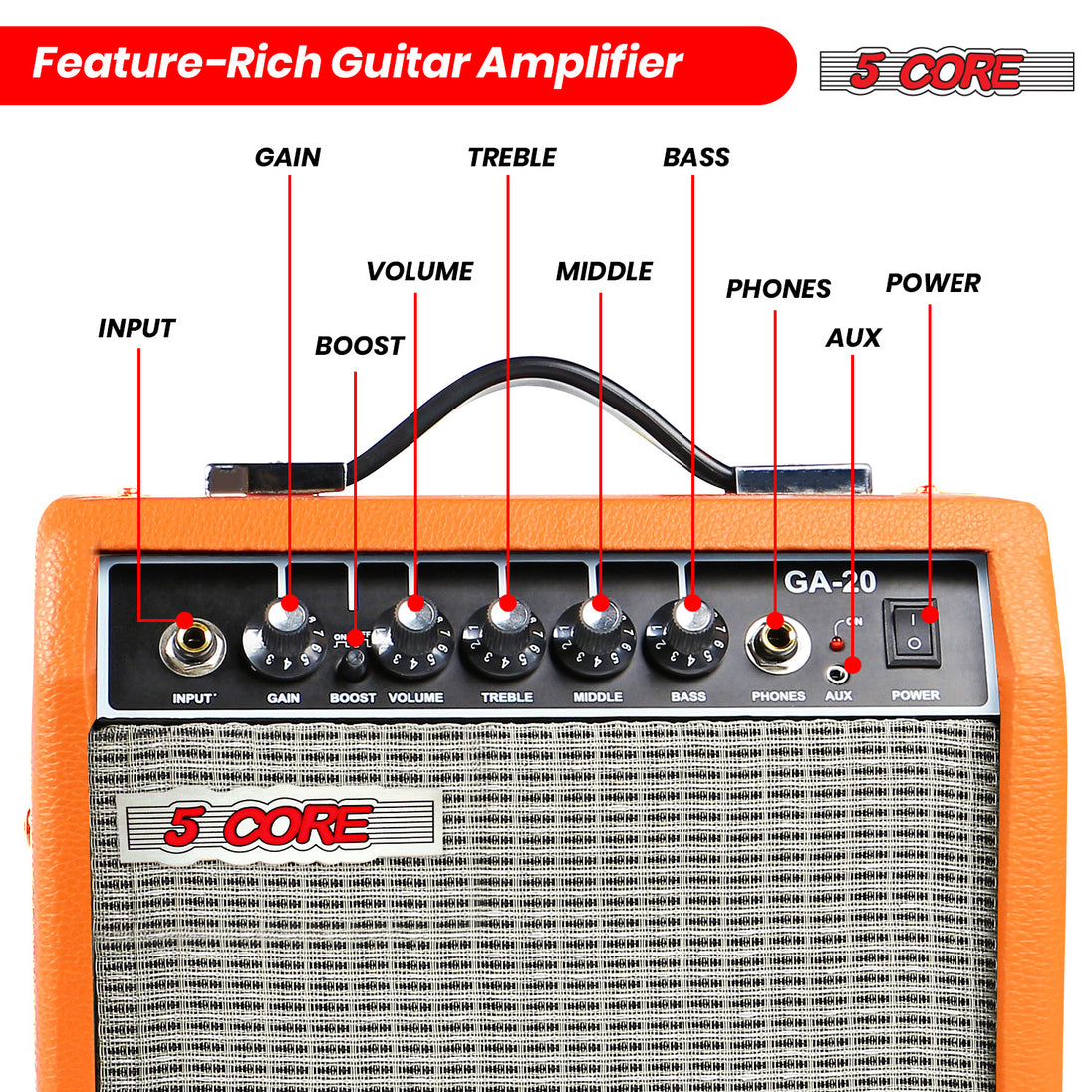 5 Core Guitar Amp For Electric Bass Acoustic Portable Amplifier Practice Amplificador 20W ORANGE