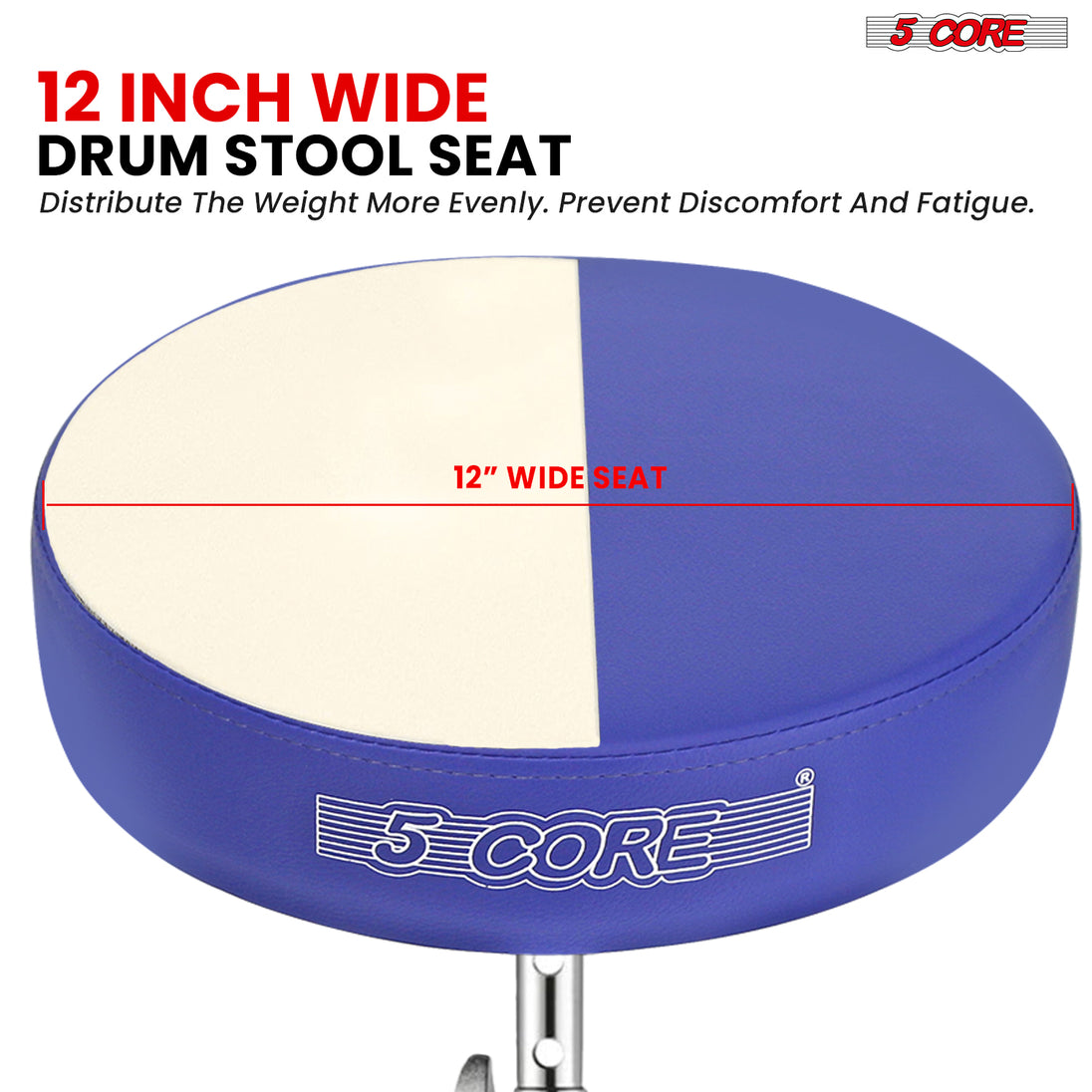 5Core Drum Throne Padded Adjustable Guitar Stool Drummer Seat for Adults & Kids BLUE